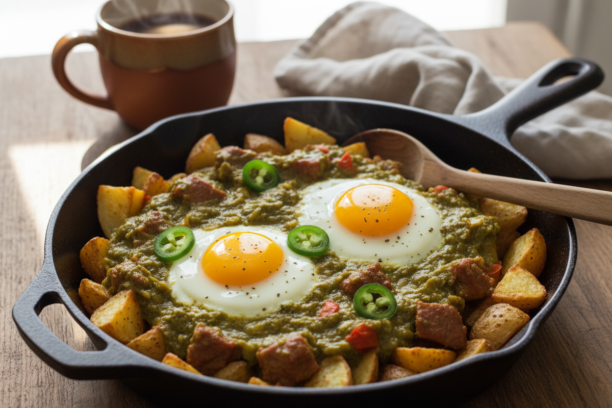 Chile Verde Breakfast Skillet (with Eggs)