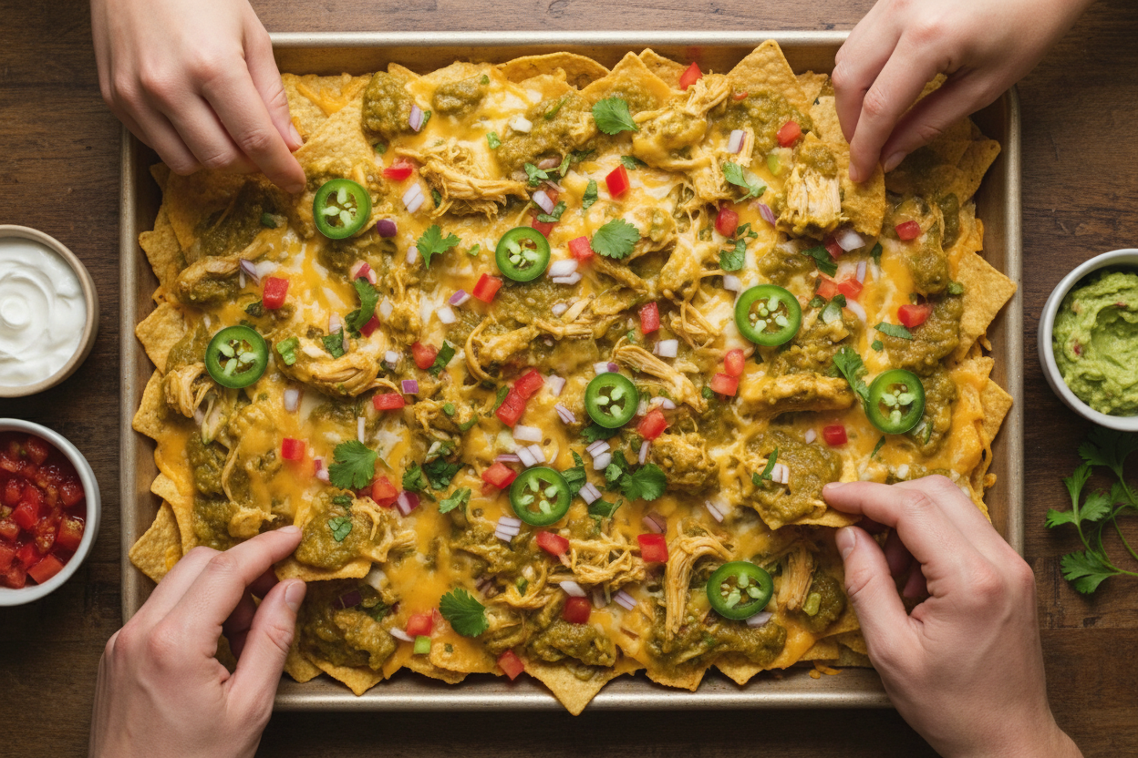 Chile Verde Chicken Nachos