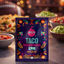 Spicito Taco Seasoning packet with taco ingredients in the background