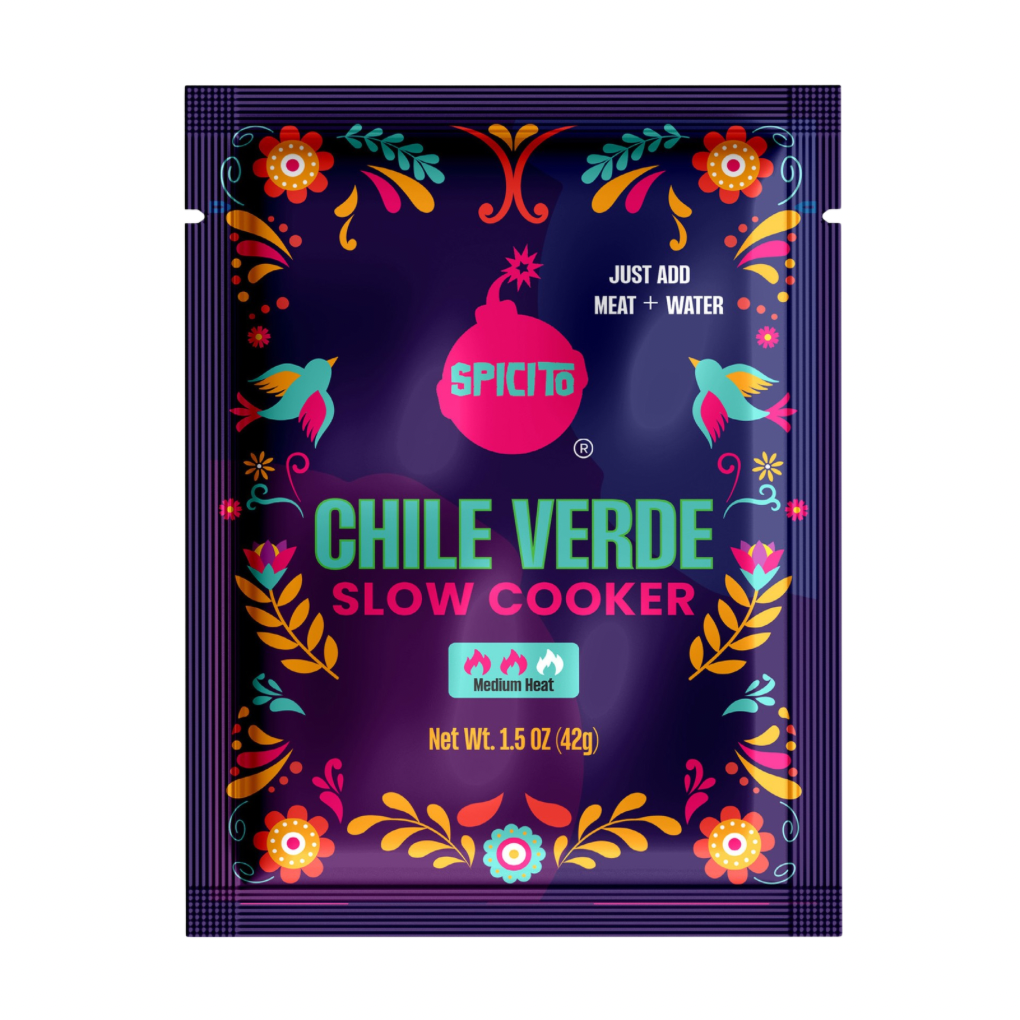 Spicy Chile Verde Slow Cooker package with colorful design on a white background